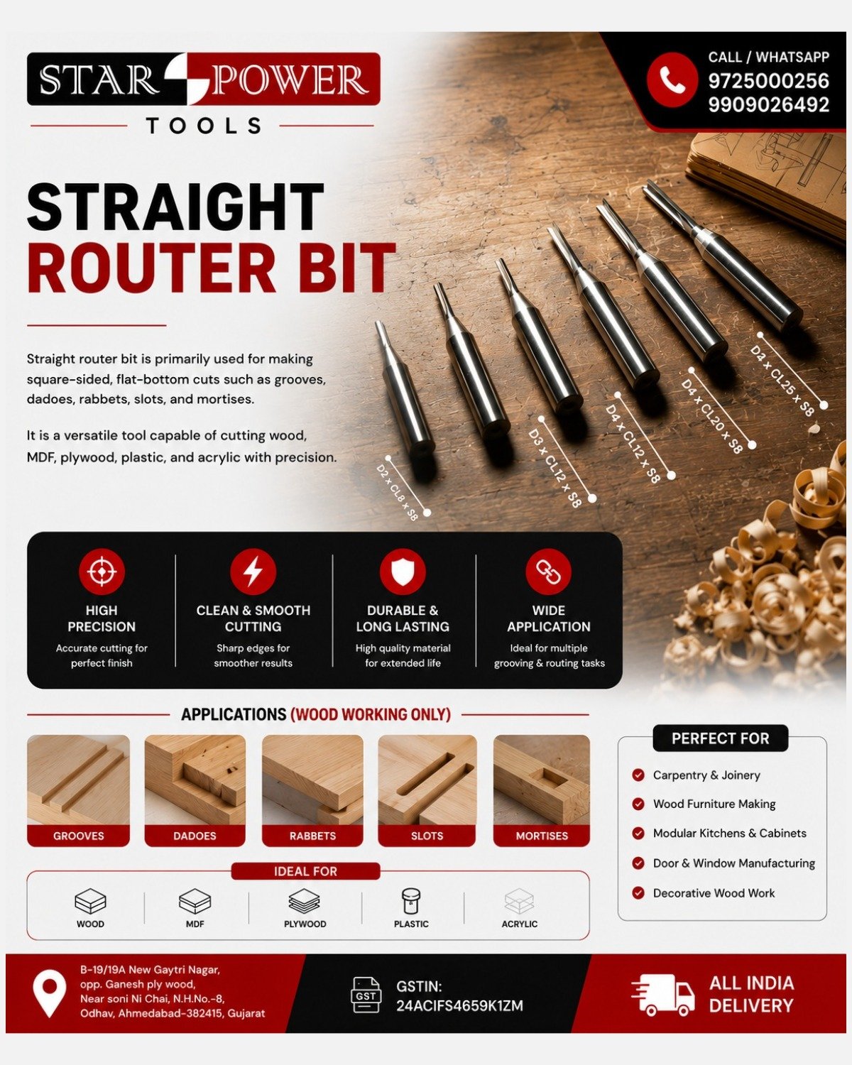  Wood cnc Tct 2f straight bit