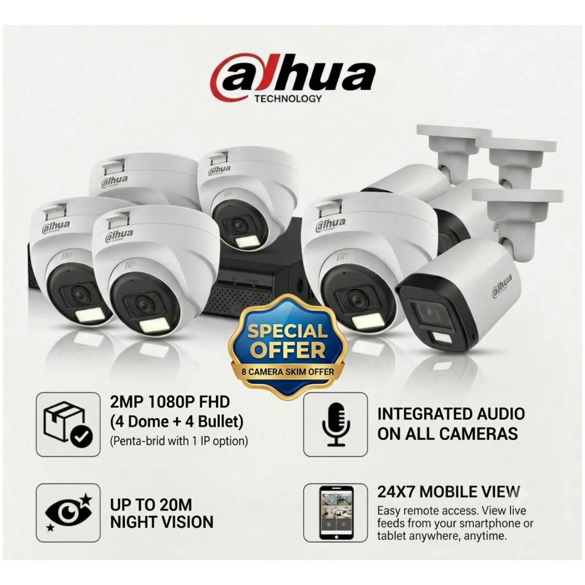 Dahua 10Ch Dvr & Dahua 2MP 1080p Audio Full HD (8) Camera Night Vision Skim Offer - 29,500\- & Coreprix 3mp Wifi Camera Free