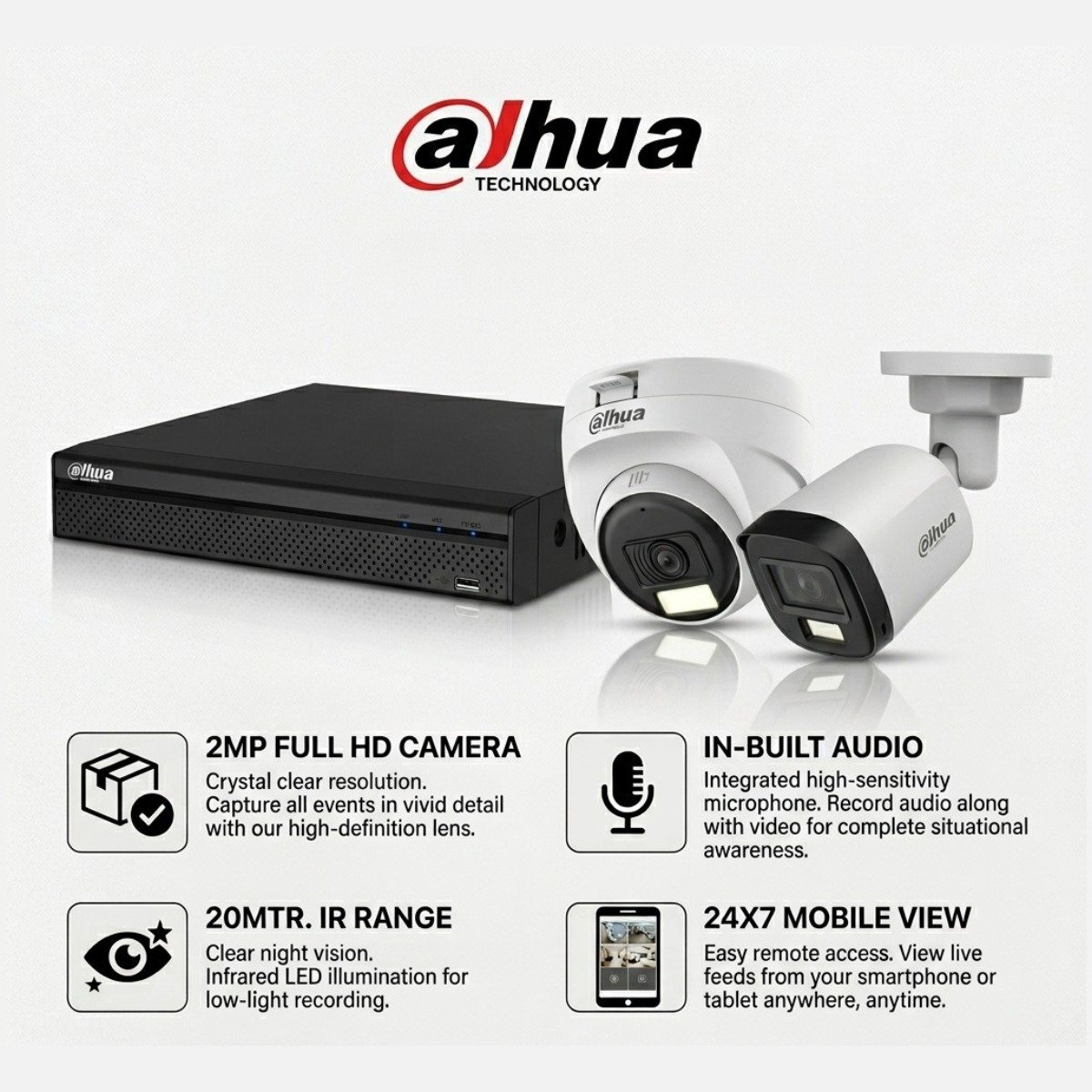 Dahua 4Ch Dvr 1 IP Option & Dahua 2mp Dom & Bullet Audio 1080p Camera (2) Skim Offer - 16,500\- 
