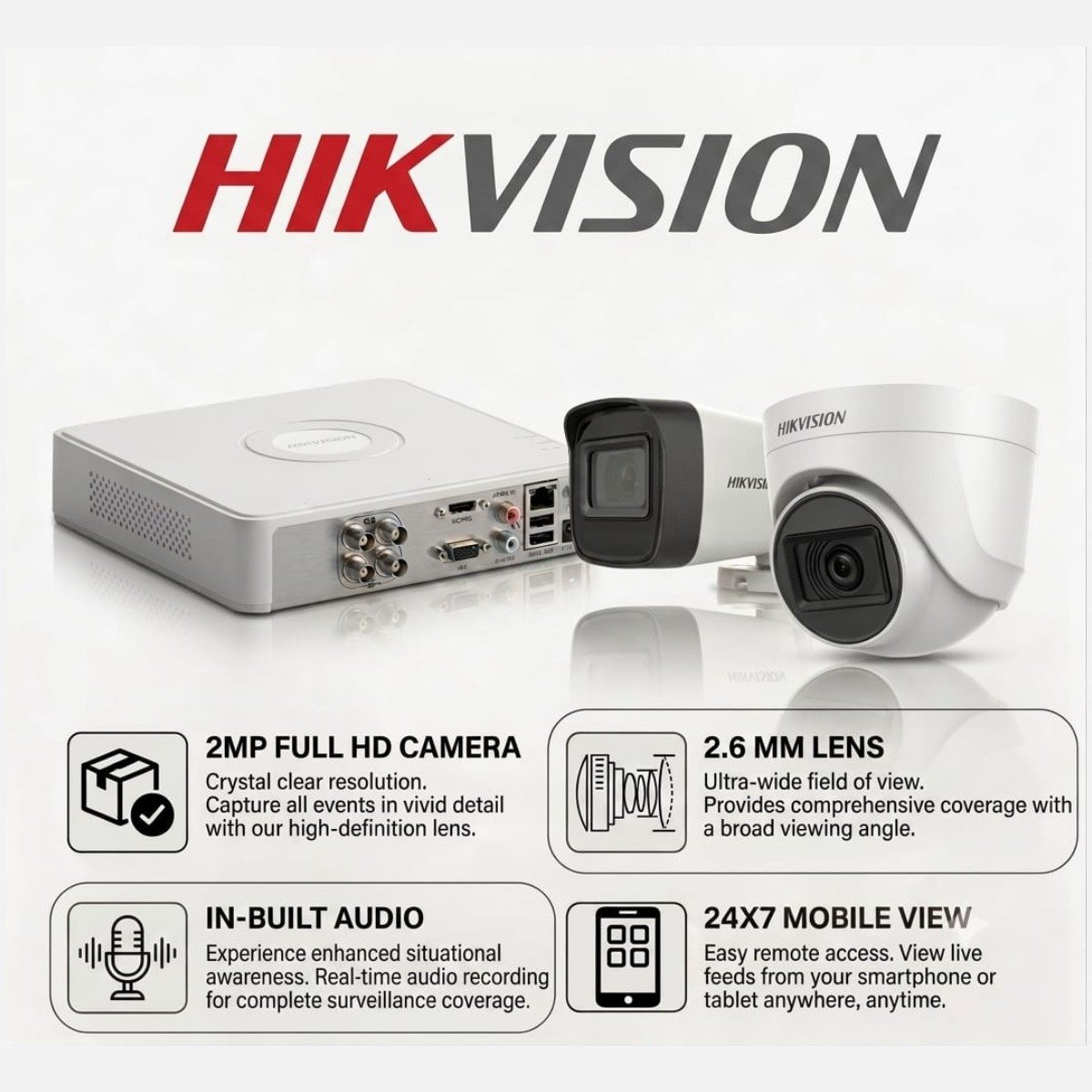 Hikvision 4Ch Eco Dvr 1 IP Option & Hikvision 2mp Hdtvi Dom & Bullet Audio 720p 4 Camera Skim Offer - 20,000\- 