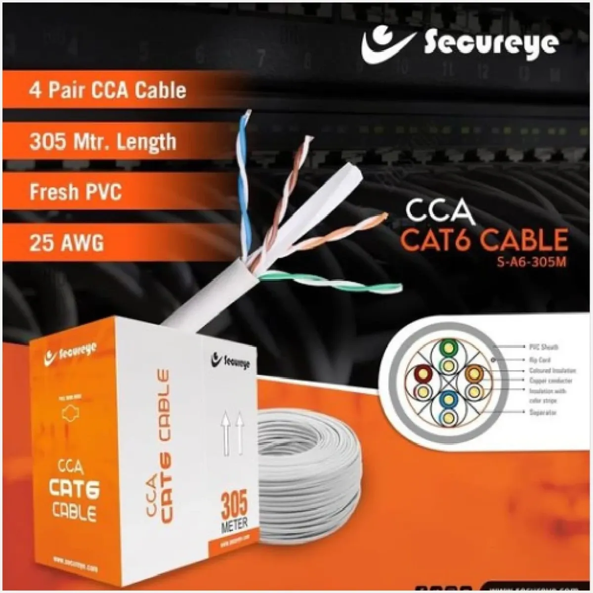 Secureye CAT6 PURE COPPER INDOOR CABLE HEAVY 305M