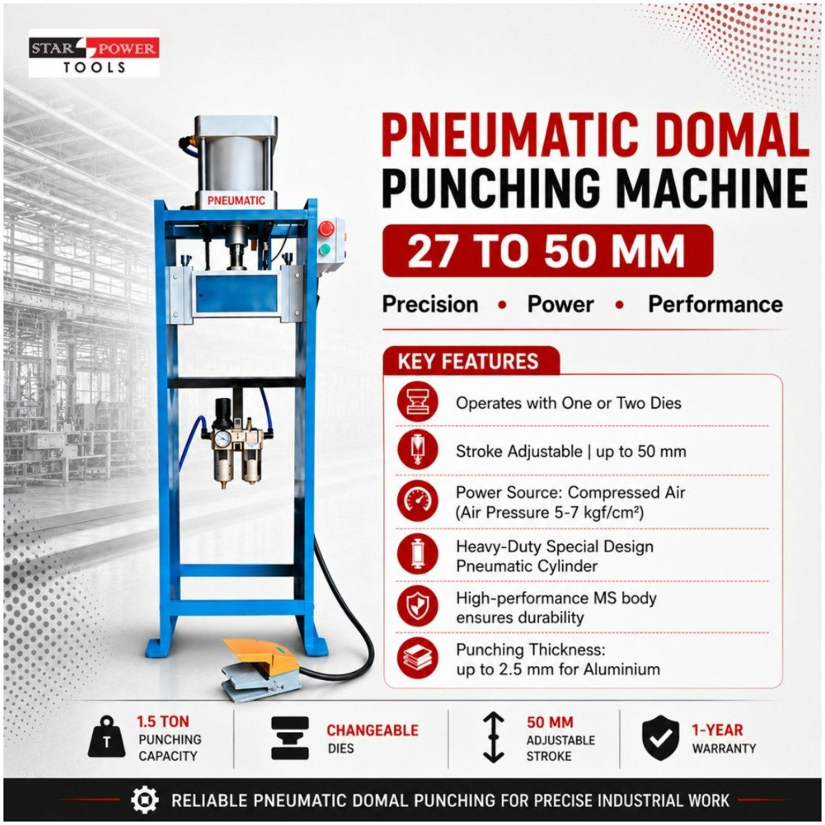 Pneumatic domal punching machine